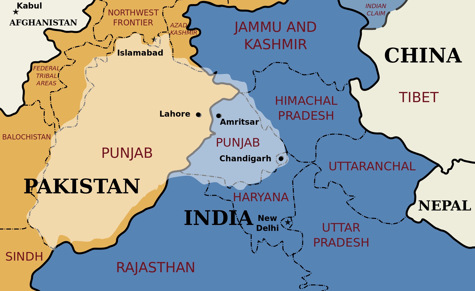 Πακιστάν - Ινδία χάρτη