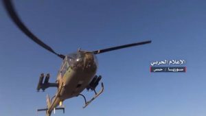 Syrian army helicopter in Homs countryside