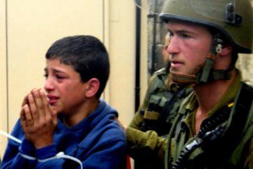 Palestinian boy handcuffed and tortured by Zionist forces