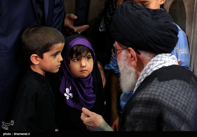 Iran Supreme Leader Ayatollah Sayyed Ali Khamenei with family of Iranian officials martyred in a bombing on June 28, 1981