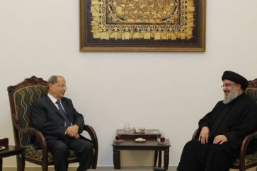 Hezbollah Secretary General in a meeting with MP Michel Aoun earlier this month