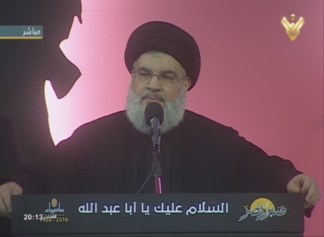 Hezbollah Secretary General Sayyed Hasan Nasrallah addressing crowds "in person" on the 10th Eve of Ashura 1438
