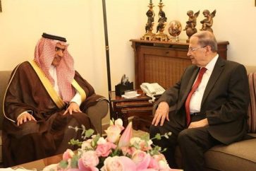 Saudi State Minister for Gulf Affairs Thamer al-Sabhan and Free Patriotic Movement founder MP Michel Aoun