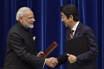 Japanese Prime Minister Shinzo Abe and his Indian counterpart Narendra Modi