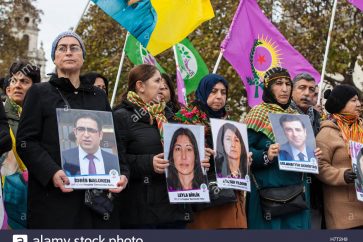Kurdish activists protest in Parliament Square n solidarity with pro-Kurdish HDP members arrested in Turkey.