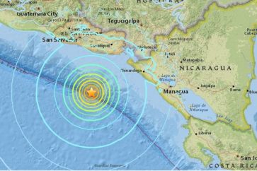 USGS map shows the epicenter of the 7.2 magnitude earthquake which struck off the coast of Nicaragua and El Salvador.