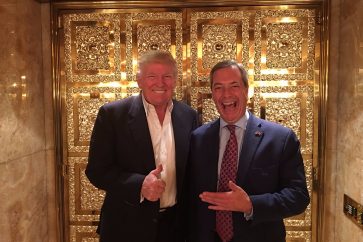 Among those sNigel Farage, whose UK Independence Party backed the Brexit vote during meeting with Trump following his election earlier this montheen entering the tower Saturday were Nigel Farage, whose UK Independence Party backed the Brexit vote