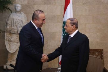 Lebanese President Michel Aoun meeting the Turkish FM Mevlut Cavusoglu