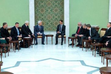 President Bashar al-Assad receiving a Russian-European joint parliamentary delegation