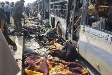 Al-Rashidin blast took place on Saturday (April 15, 2017) after terrorist militants told Foua and Kefraya evacuees, especially children, to gather in order to distribute food on them at a stop joint.