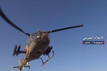 Syrian army helicopter in Homs countryside