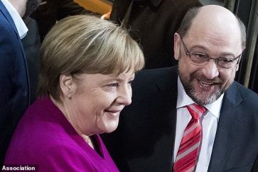 German Chancellor Angela Merkel and Social Democrat chief Martin Schulz