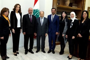President Aoun during a meeting with a delegation from the families of Army martyrs