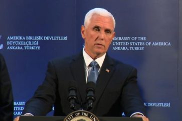 Former US Vice President Mike Pence in a press conference during Turkey visit (Friday, October 18, 2019).