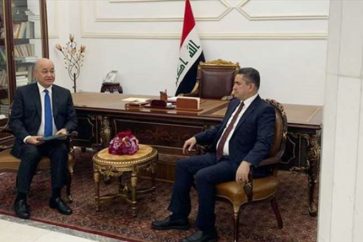 Iraqi President Barham Salih (left) sits with the new Prime Minister-designate Adnan Al-Zarfi, March. 17, 2020. (Phot by Iraq Presidency Office via Kurdistan 24).