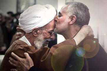 The late cleric Sheikh Mohammad Taqi Mesbah Yazdi with Martyr General Qassem Suleimani