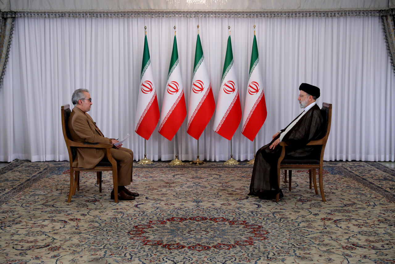Iranian President Ebrahim Raisi during a televised interview
