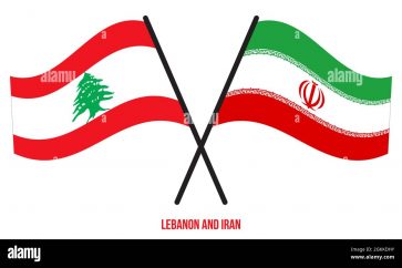 lebanon-and-iran-flags-crossed-and-waving-flat-style-official-proportion-correct-colors-2GKKDHY