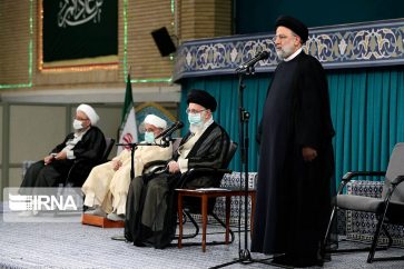 Iranian President Ebrahim Raisi addressing participants in Islamic unity conference during meeting with Imam Sayyed Ali Khamenei
