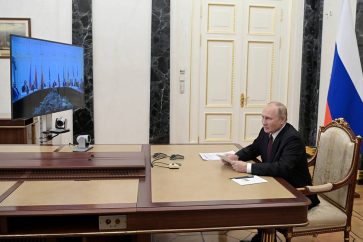 Russia's President Vladimir Putin meets with CIS security chiefs via videolink