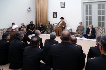 Leader of the Islamic Revolution Imam Sayyed Ali Khamenei receiving a group of commanders and officials of the Islamic Republic of Iran's Naval Forces