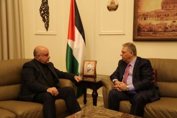 Palestinian ambassador to Lebanon, Ashraf Dabbour, hosting his Iranian counterpart Mojtaba Amani