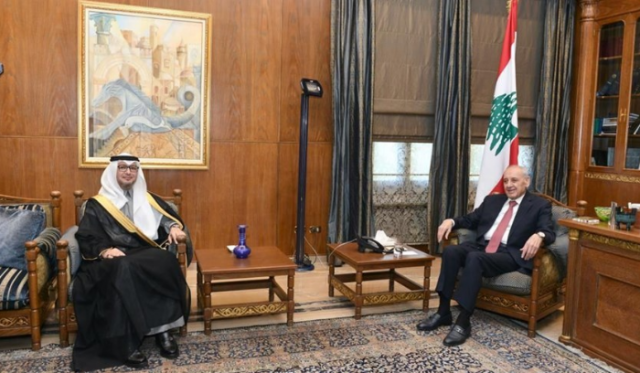 Saudi Ambassador to Lebanon Walid Al-Bukhari and Lebanese Speaker Nabih Berri (March 13, 2023).