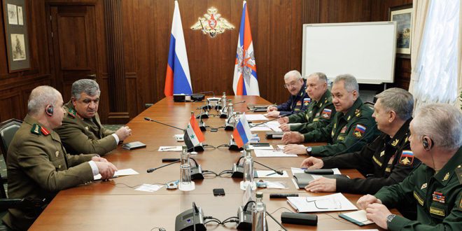 Syrian Defense Minister Ali Mahmoud Abbas meeting with his Russian counterpart Sergey Shoigu