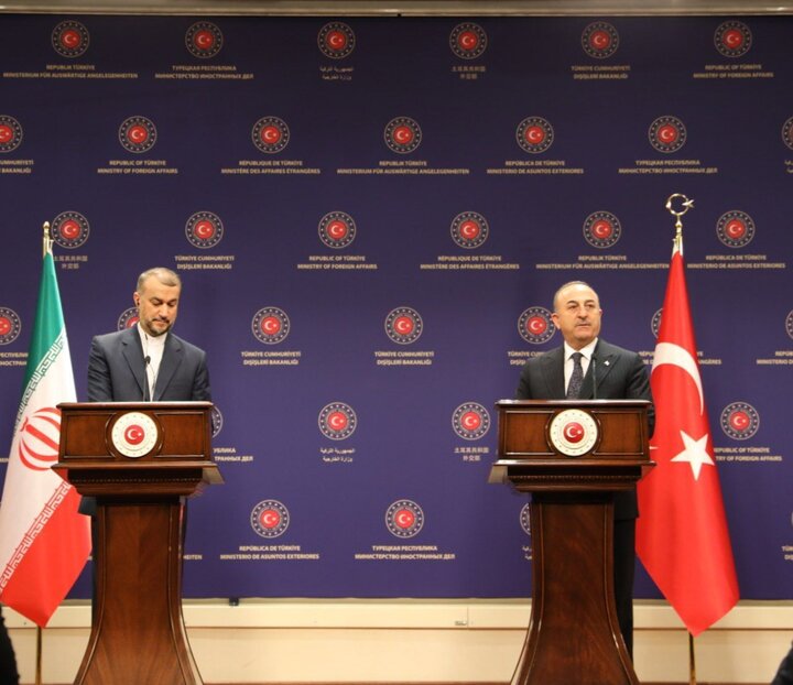 Iran FM Hussein Amir Abdollahian in a joint press conference with his Turkish counterpart Mevlut Cavusoglu