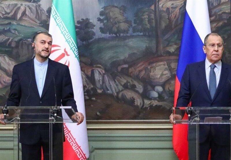 Iranian FM Hussein Amirabdollahian holding a joint press conference with his Russian counterpart Sergei Lavrov in Moscow (IRNA/ March29, 2023)