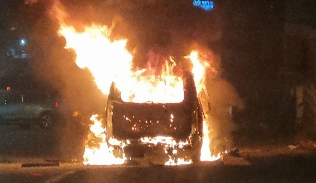 Car set ablaze in Kiryat Shmona after Hezbollah's retaliation to civilian casualties 