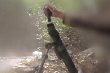 Screen shot of video showing AL-Quds Brigades fighters shelling area where Israeli soldiers are stationed east of Rafah (May 2024).
