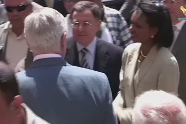 PM Fuad Siniora welcoming US Secretary of State Condoleezza Rice in 2006