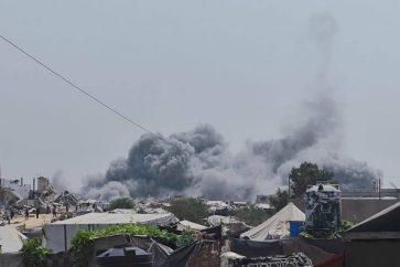 Israeli aircraft launch intense airstrikes in the central Gaza Strip.